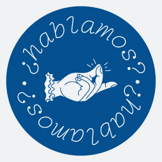 Animación con la frase ¿Hablamos? y una mano ilustrada haciendo el gesto de llamada